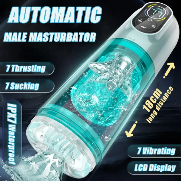 Water Penis Pump Masturbator - Pocket Pussy Vibrator Thrusting Roating Cock Extender Sex Toy for Men - Image 2