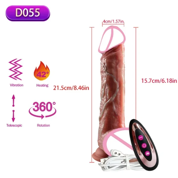 Remote Control Realistic Dildo Vibrator Sex Toy for Women - Heating Penis Telescopic Anal Butt Plug - Image 6