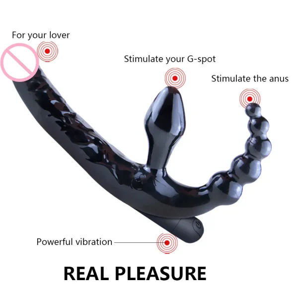 Strapless Strap-on Anal Dildo Vibrator - Lesbian 3 in 1 G-Spot Vibrator Vibrating Anal Beads Dildos Couple Sex Toy - Image 3