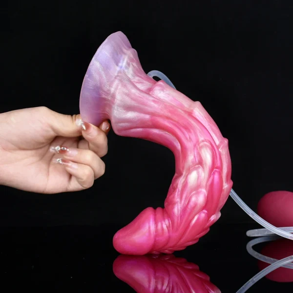 Squirting Dragon Dildo Butt Plug - Curved Animal Penis Ribbed Ejaculation Spray Liquid Anal Sex Toy - Image 4