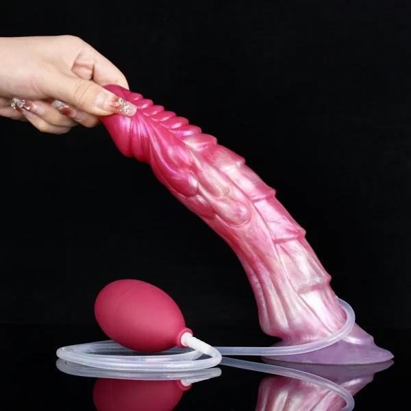 Squirting Dragon Dildo Butt Plug - Curved Animal Penis Ribbed Ejaculation Spray Liquid Anal Sex Toy - Image 3