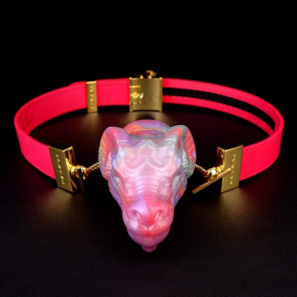 Red Leather Gag – Neon Silicone Mouthpiece for BDSM Play