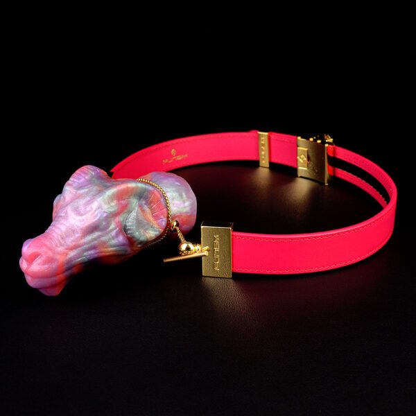 Red Leather Gag – Neon Silicone Mouthpiece for BDSM Play - Image 6