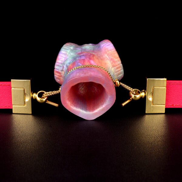 Red Leather Gag – Neon Silicone Mouthpiece for BDSM Play - Image 7